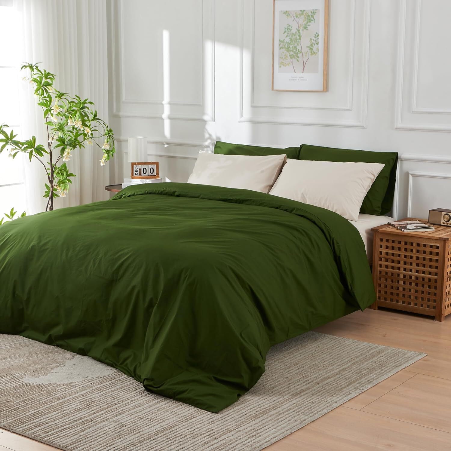 Forest Green Cotton Percale Full/Queen Duvet Cover Set