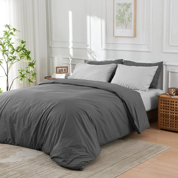 DOZ Long Staple Cotton Duvet Cover Set, Crisp Percale Weave, Breathable, Matte Finish, Durable, Hotel Comfort, 8 Loops