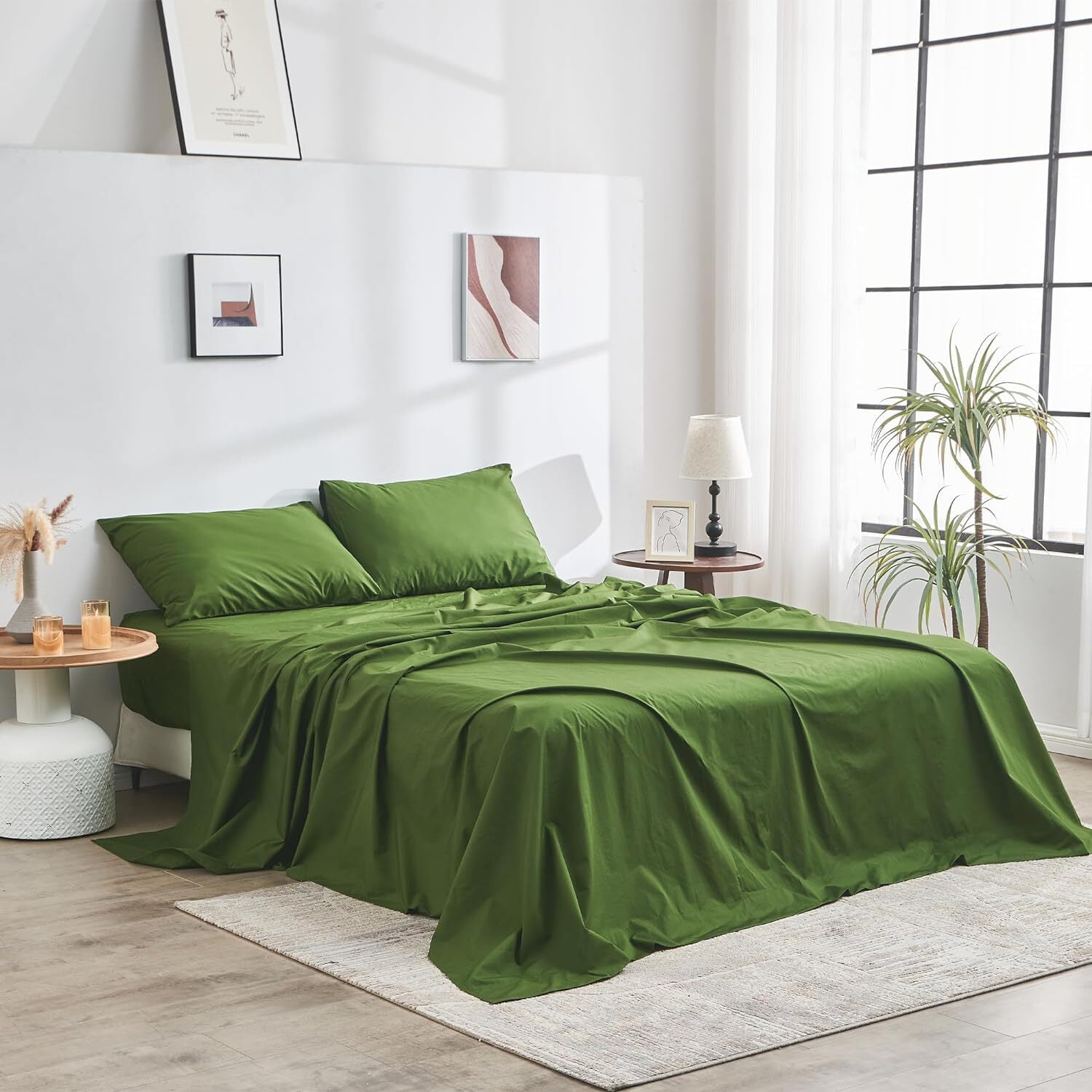 Forest Green Organic Cotton Percale Queen Sheet Set