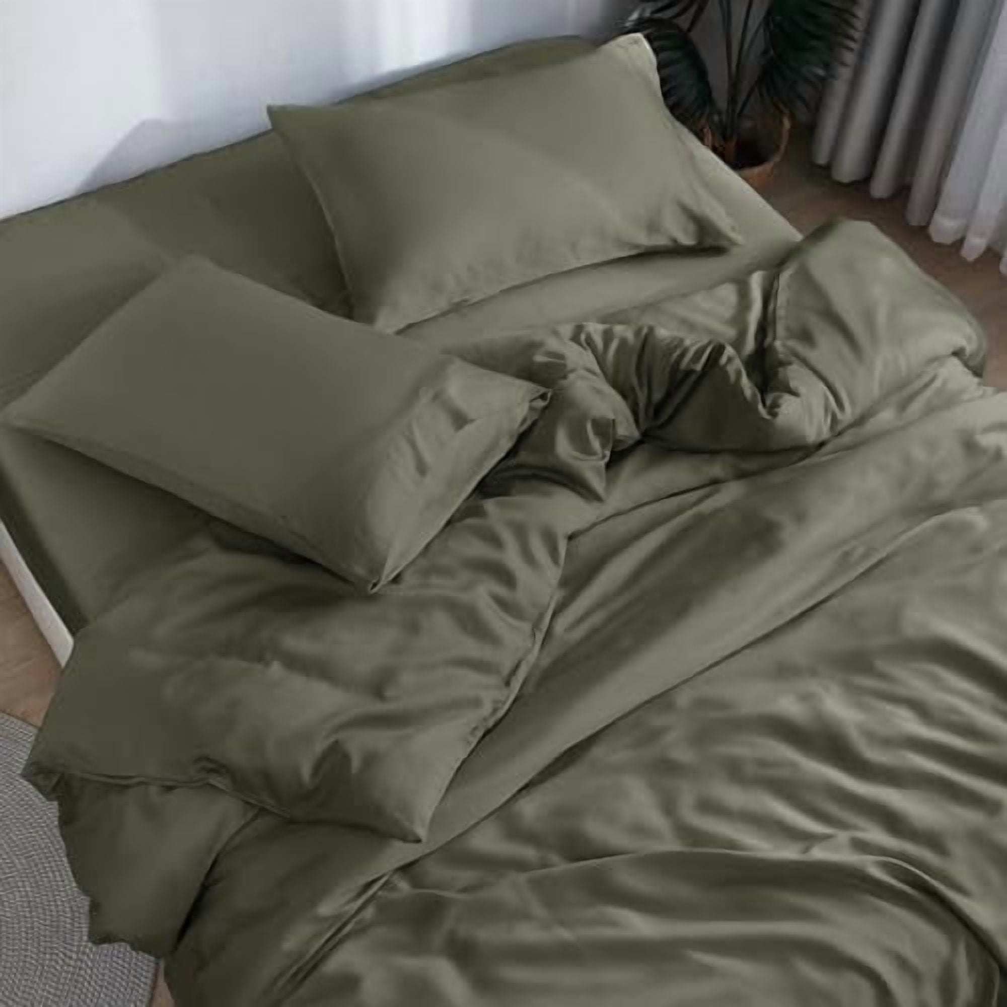 DOZ 100% Bamboo Viscose Sheet Set - Buttery Soft, Cooling, 145 GSM, 16" Deep Pocket (Twin XL, Olive)