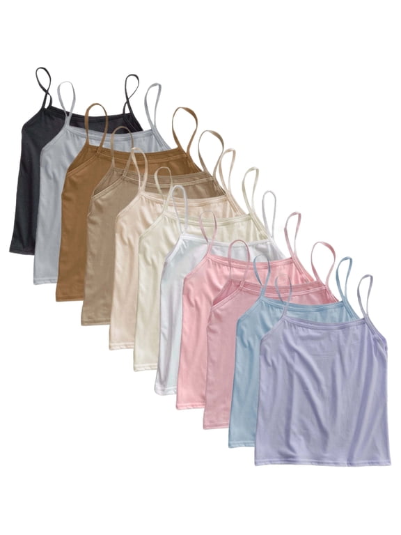 11 Pack Women's Camisole Tank Top Spaghetti Strap Basic Camisoles Soft Cropped Cami Tops