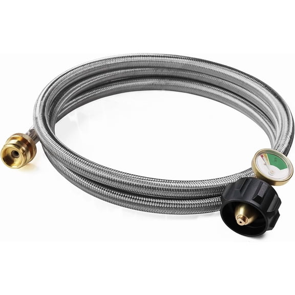 DOZYANT 6 Feet Stainless Braided Hose Adapter With Tank Gauge, 1 lb to 20 lb Propane Converter for Stove, Tabletop Grill and More 1lb Portable Appliance