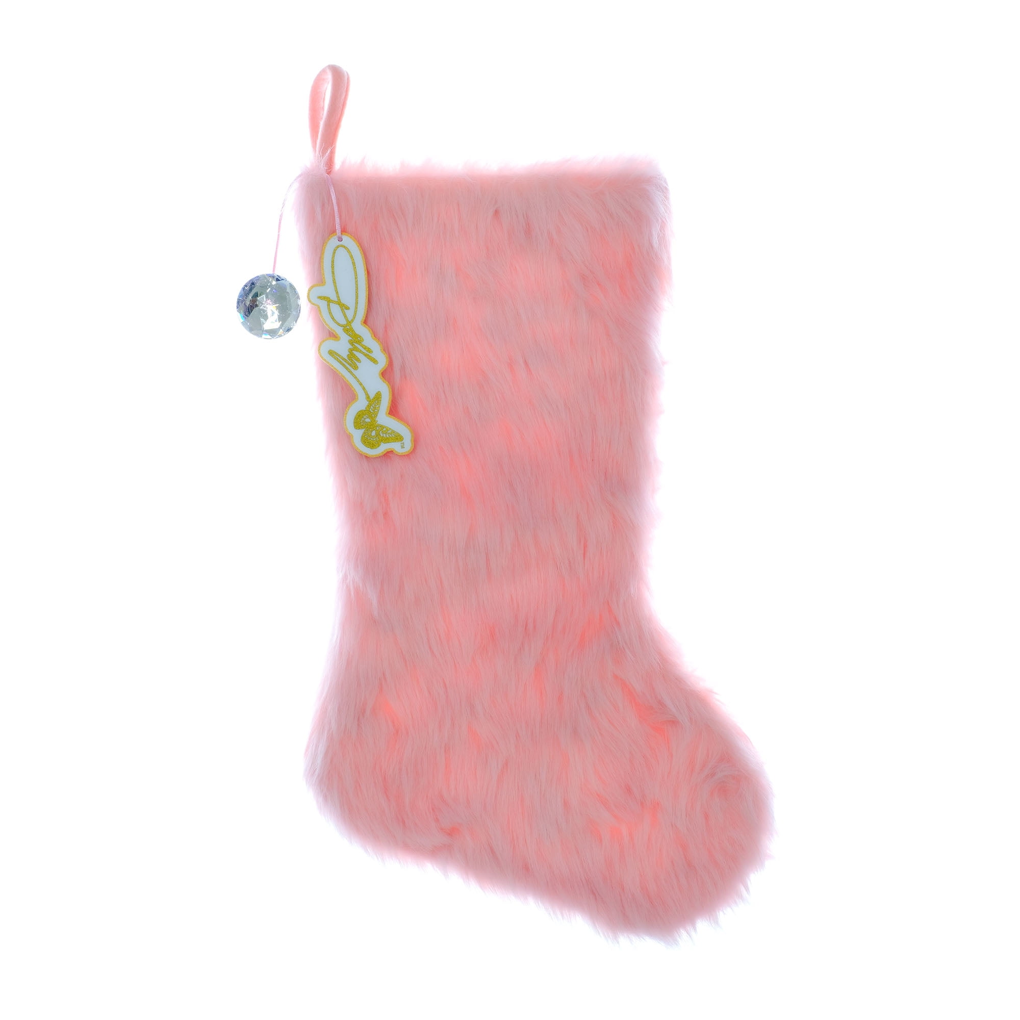 Dolly Parton 20 inch Pink Fur Christmas Stocking with Signature and Charm