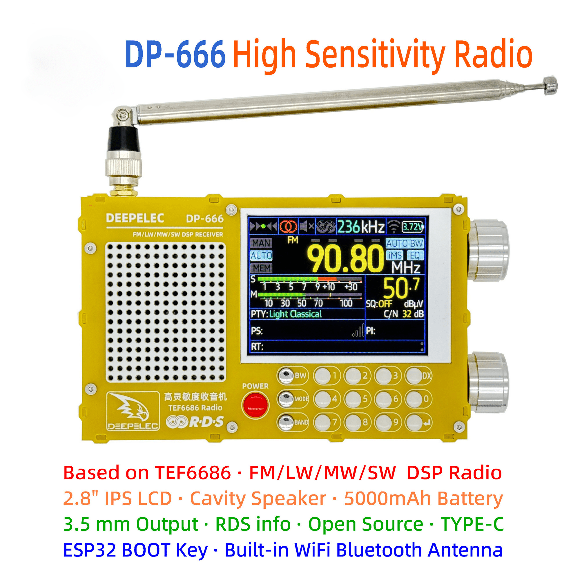 Fm666 Frame DP-666 TEF6686 Radio, High Sensitivity Full-band FM AM FM Short-wave ...