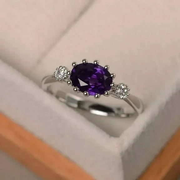 DP JEWELS & GEMS - 2.20 Ct Natural Amethyst Diamond Engagement Ring Oval Cut 14K White Gold