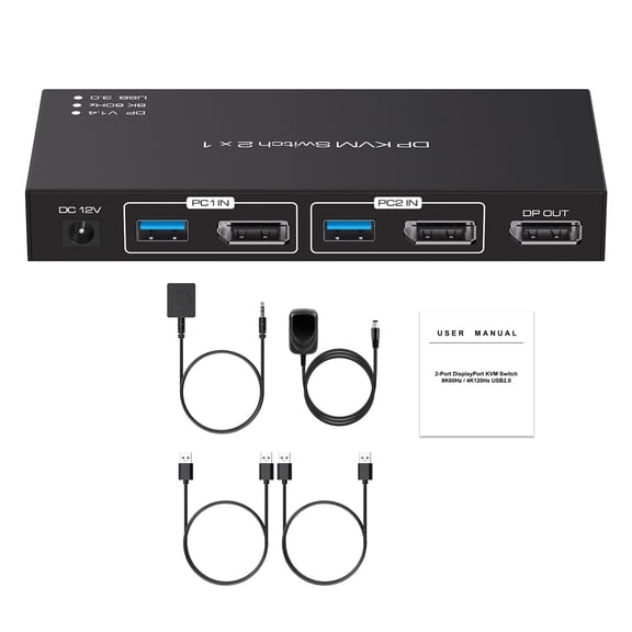 DP KVM USB Switch Switch Between 2 Computers with 1 Set of Keyboard and Mouse, Supports High-Resolution Display USB 3.0