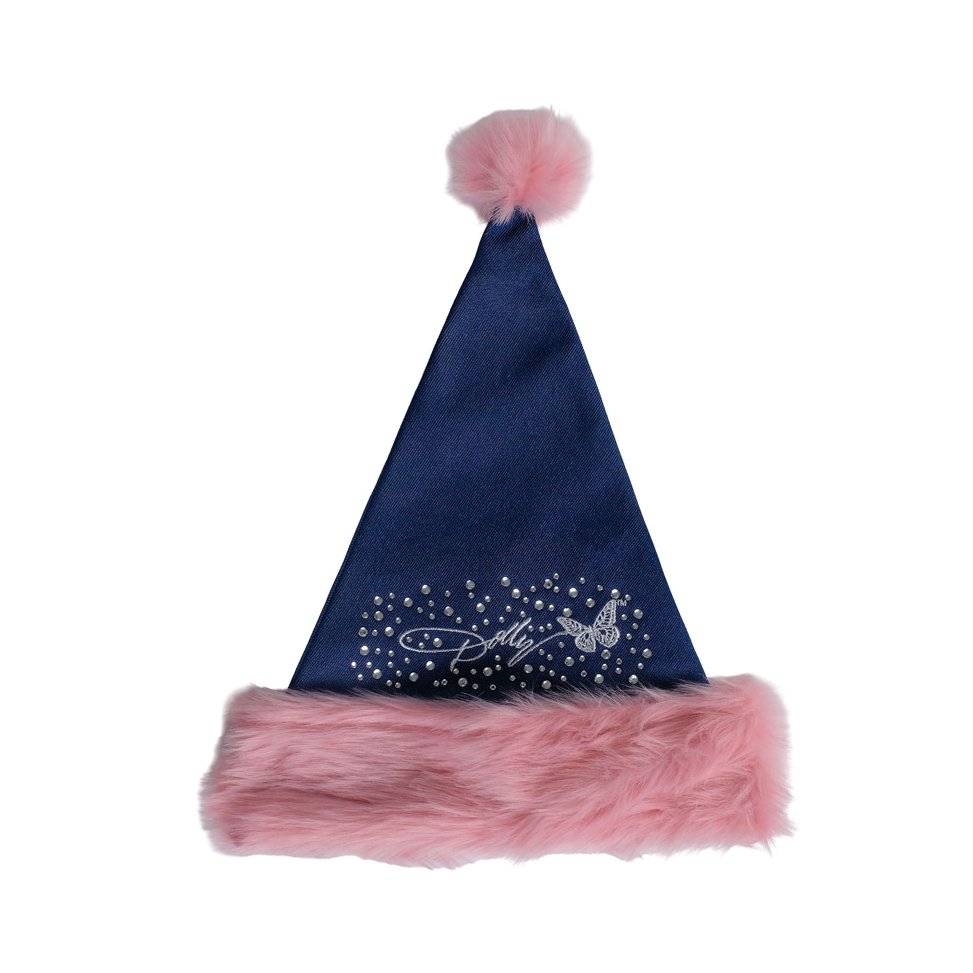 Dolly Parton Rhinestone Santa Hat with Pink Faux Fur Trim