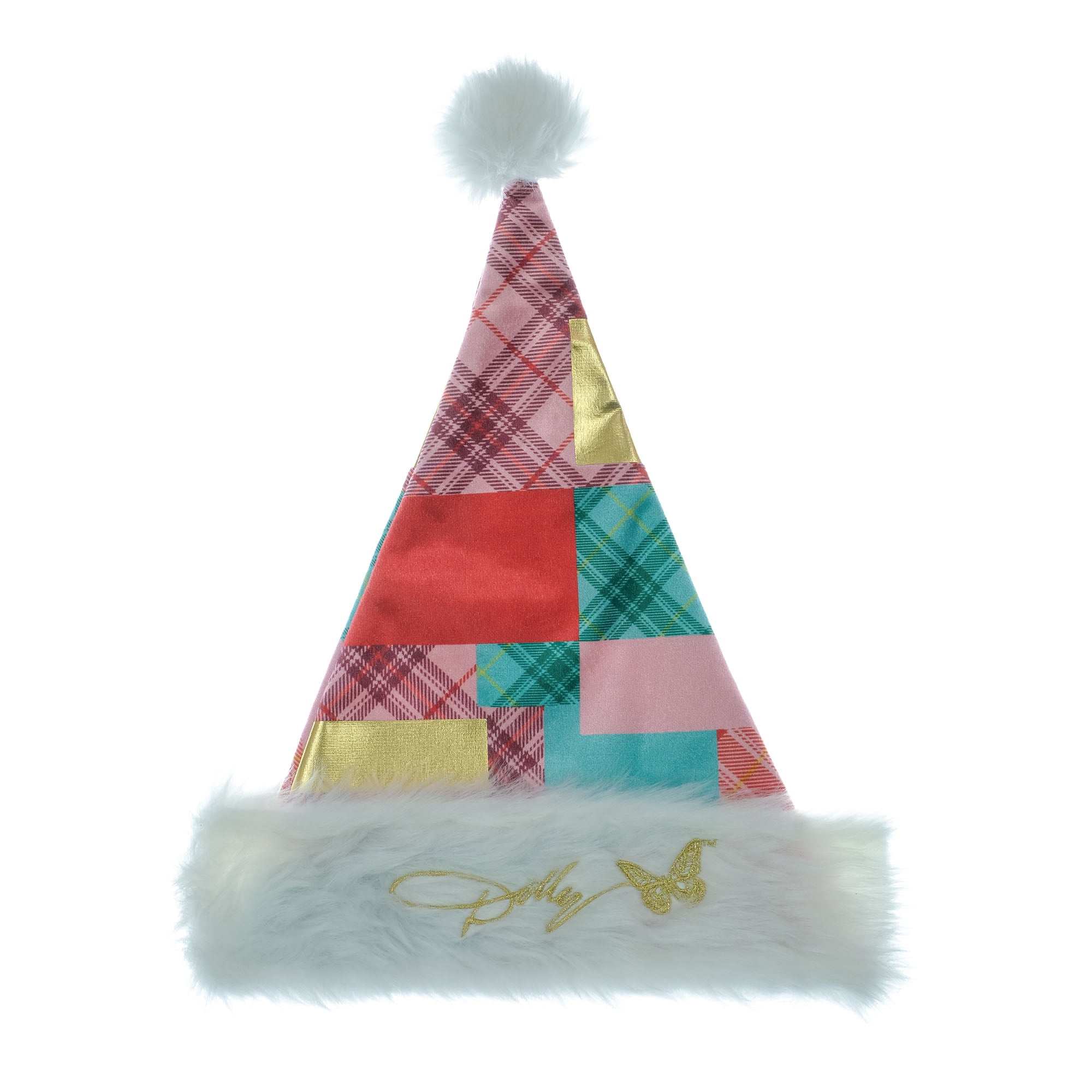 Dolly Parton Patchwork Santa Hat with Signature Trim