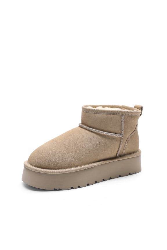 Women's Platform Winter Snow Boots Genuine Suede, Water Resistant Mini Ankle Boots Stable Lightweight Booties Anti-Slip with Memory Foam Outdoor Fuzzy