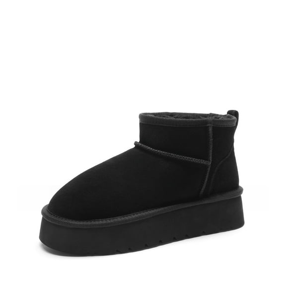 DREAM PAIRS Women's Platform Winter Snow Boots Genuine Suede, Water Resistant Mini Ankle Boots Stable Lightweight Booties Anti-Slip with Memory Foam Outdoor Fuzzy