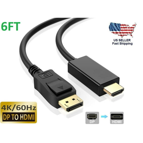 DP to HDMI Cable 6FT Gold Plated DisplayPort to HDMI Cable 4k 2k 1080p Full HD for PCs to HDTV, Monitor, Projector with HDMI Port