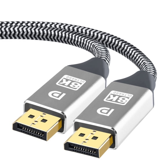 DP1.4 Cable,AUBEAMTO 8K DisplayPort Cable 16.4FT (8K@60Hz, 4K@144Hz, 1080P@240Hz) Ultra DP2DP Braided Cord, HBR3 Support 32.4Gbps, Compatible for Gaming Laptop TV PC Computer Monitor, Silver 16.4 ft.