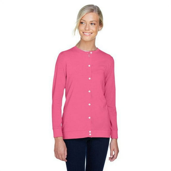 DP181W Devon & Jones Ladies' Perfect Fit Ribbon Cardigan Charity Pink M