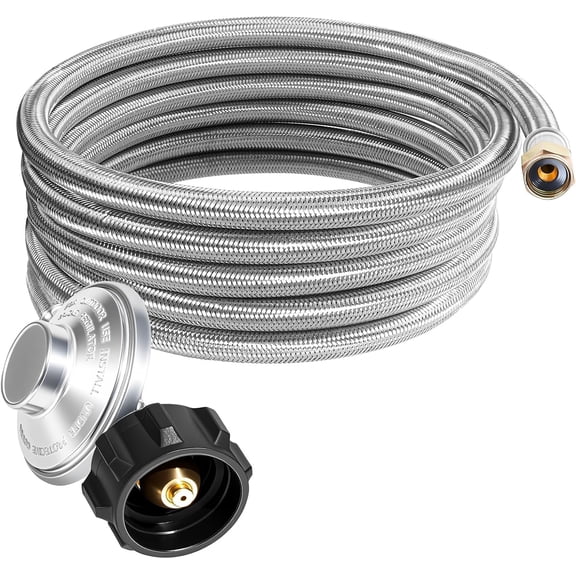 DPB 12 ft Propane Hose with Regulator, QCC1 Hose 3/8" Female Flare Nut,Universal Grill Regulator Replacement for Most Low Pressur LP Gas Grill, Heater and Fire Pit Table