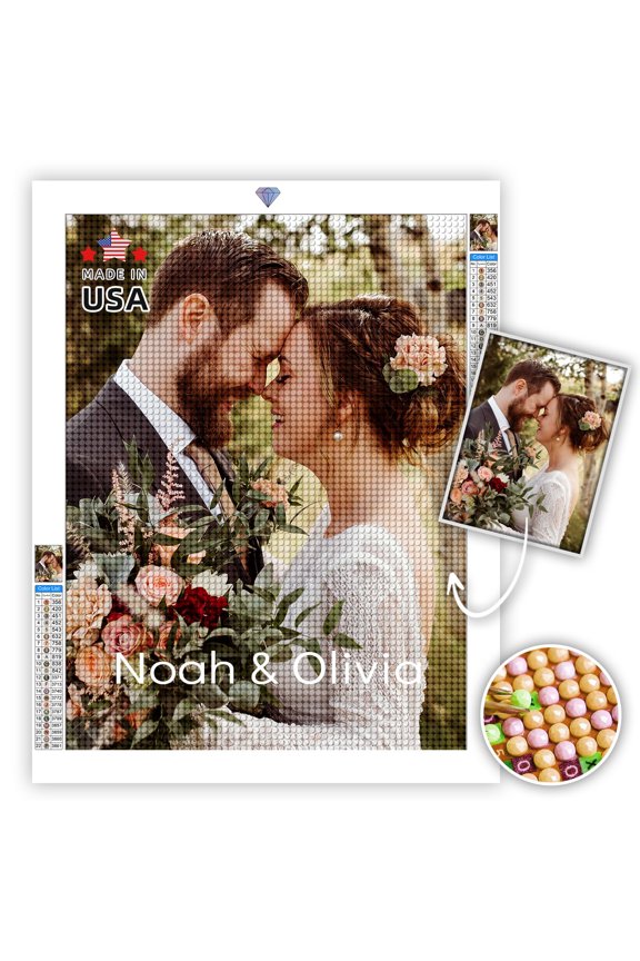 Diamond Painting Kit - Diamond Art Painting with Custom Name and Photo - 11.8x11.8 Inch - Plastic Canvas