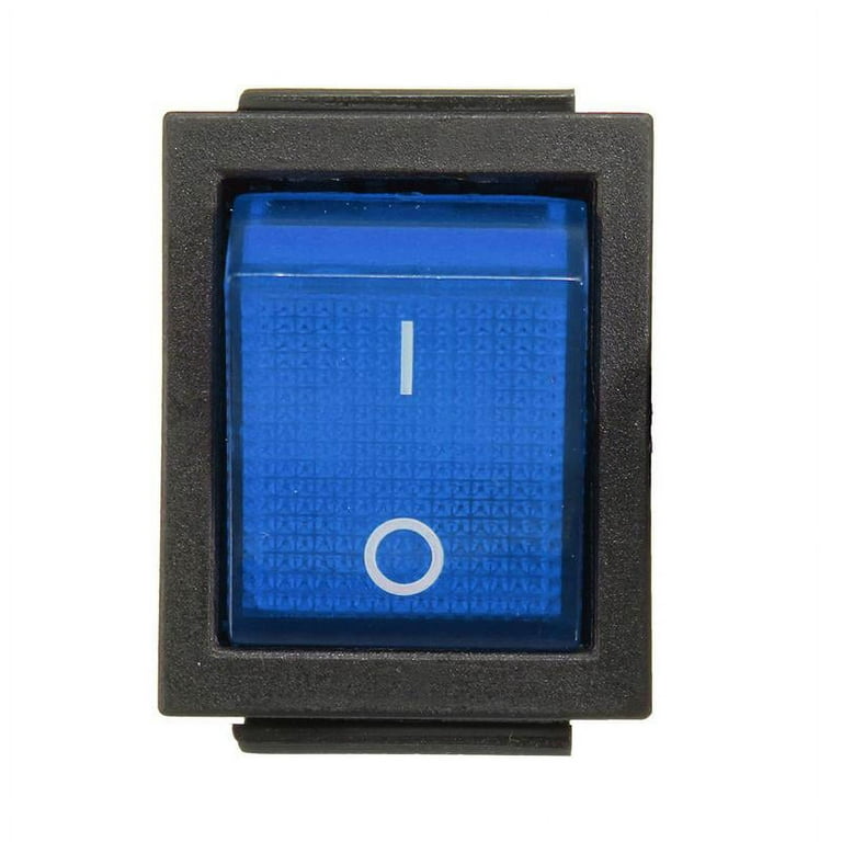 DPDT Blue LED Lit Square Rocker Switch 6-Pin On/Off Snap-In 15A/240V  20A/120V AC 