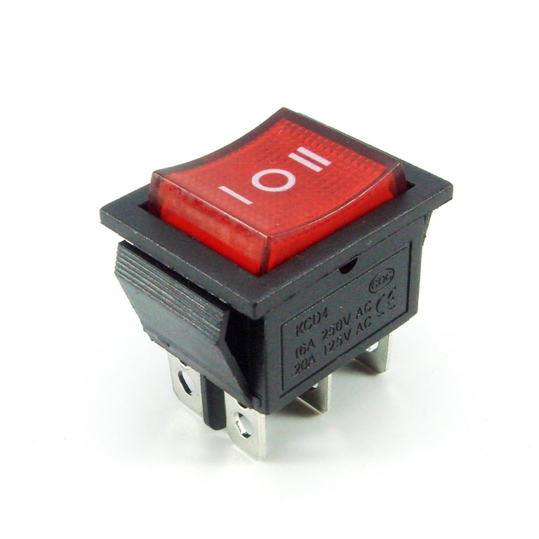 Double Rocker Switch 6-Pin, 250V 16A AC, Red Illuminated ON/OFF Switch For DIY & Automotive Use