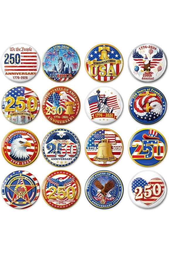 DPKOW 250th Anniversary American Pin Badges 4th of July Accessories, 32 American Flag Pins Badges Brooches 250 Anniversary USA Lapel Pins Gifts 4th of July Party Favors Patriotic Decorations Supplies