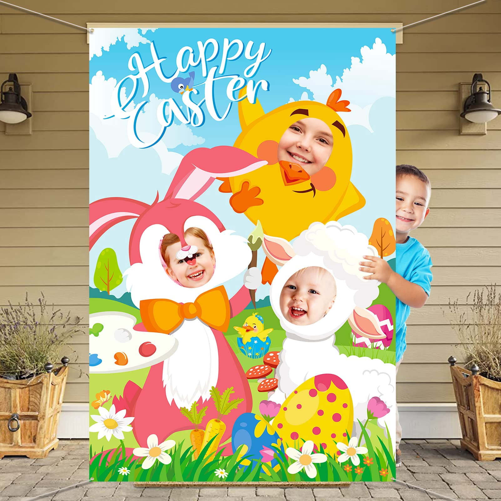 DPKOW Happy Easter Photo Prop Backdrop Banner, Easter in Hole Game for ...