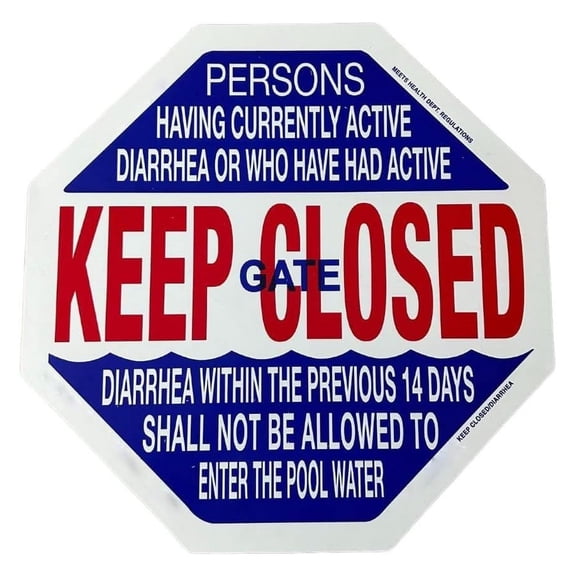 DPM Swimming Pool Safety Sign Keep Closed/Diarrhea Pool Entrance Safety Sign | Meets California Health Department Regulations | Laminated High-Density Polyethylene/Propylene Blue