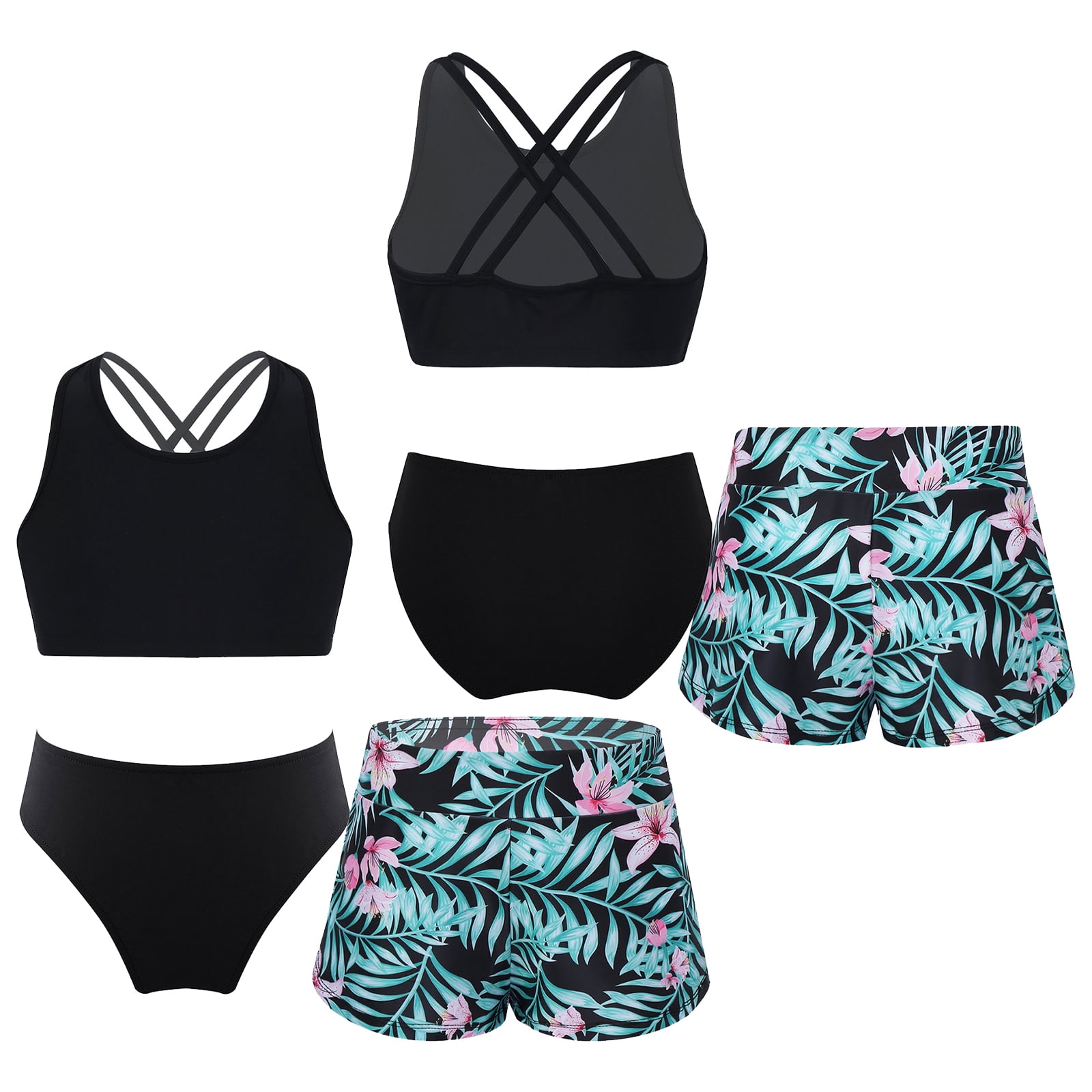DPOIS 3Pcs Swimwear for Child Girls Bikini Set with Shorts Beachwear