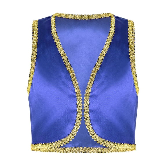 DPOIS Arabian Prince Vest Costume for Kids Boys Fairytale Waistcoat Blue 12