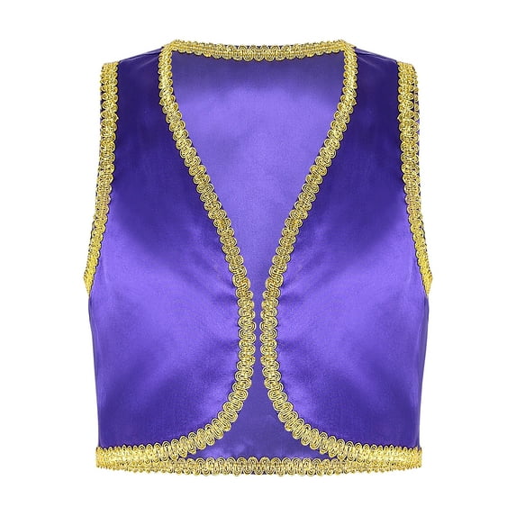 DPOIS Arabian Prince Vest Costume for Kids Boys Fairytale Waistcoat Purple 12