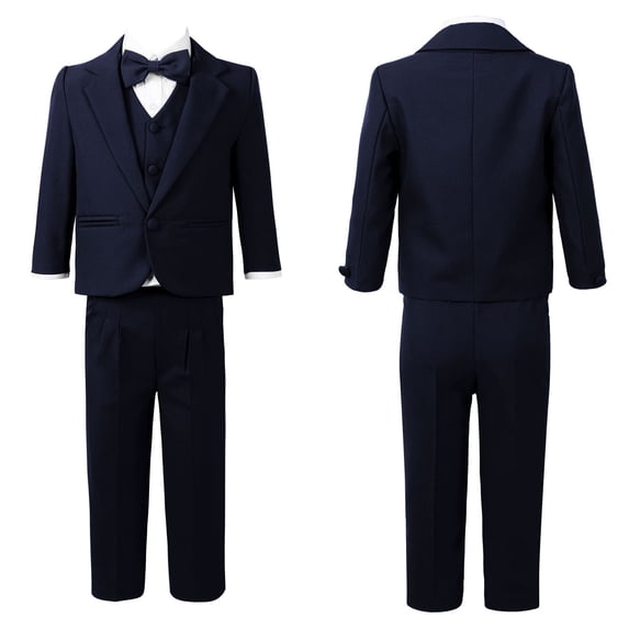 DPOIS Baby Boys 5PCS Formal Suit Wedding Party Blazer Vest Shirt Pant Bowtie Formal Tuxedo Suits Navy Blue 12
