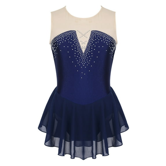 DPOIS Big Girls Rhinestone Sleeveless Ice Skating Dress