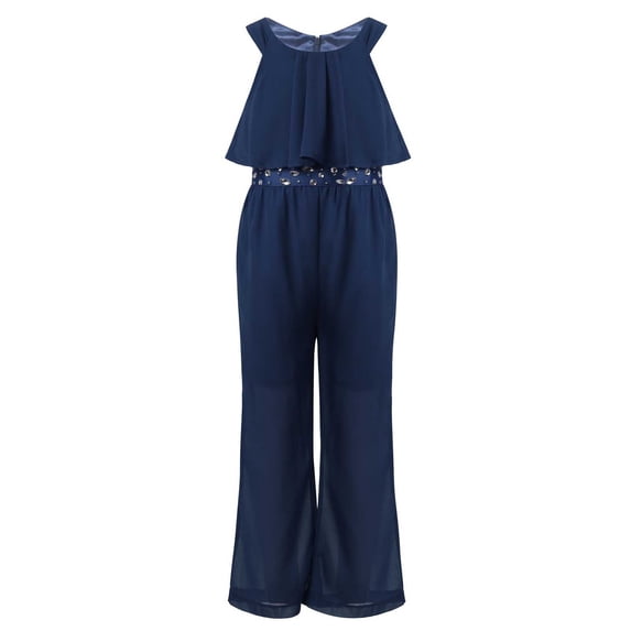 DPOIS Big Girls Sleeveless Halter Neck Long Leg Romper Jumpsuit