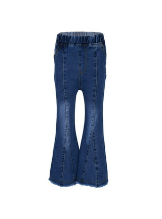 iEFiEL Girls High Waist Ruffle Hem Flared Denim Pants Casual Bell Bottom  Jeans 
