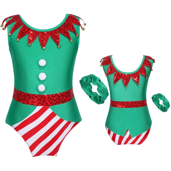 DPOIS Christmas Leotards for Girls Elf Athletic Ballet Dance Costume Green 4