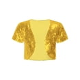 thumbnail image 1 of DPOIS DPOIS Girls Short Sleeve Sequin Open Front Bolero Shrug Jacket Gold 14, 1 of 5