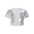 thumbnail image 1 of DPOIS DPOIS Girls Short Sleeve Sequin Open Front Bolero Shrug Jacket Silver 14, 1 of 7