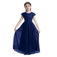thumbnail image 1 of DPOIS Flower Girls Ruched Chiffon Weeding Bridesmaid Dresses Flutter Sleeves Pageant Prom Long Dress Navy Blue 14, 1 of 7