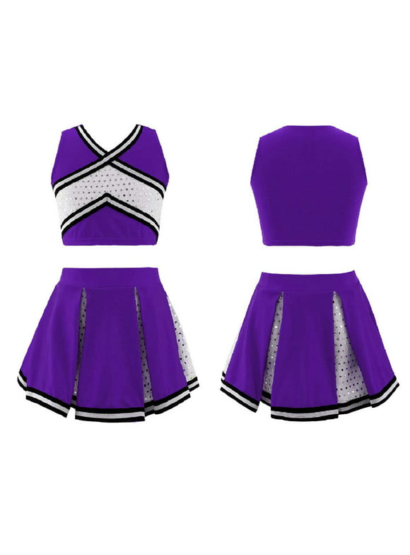 DPOIS Girl's Cheerleading Costume Sleeveless Top with Skirt Set Halloween Outfit Purple 8