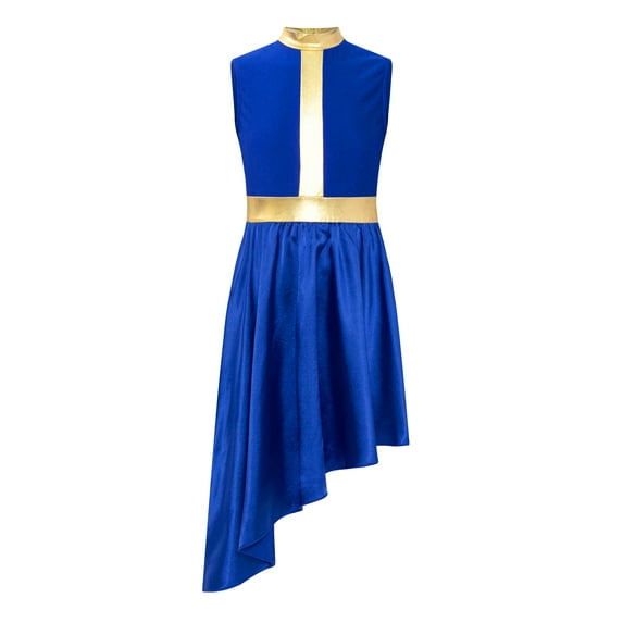 DPOIS Girl's Sleeveless Praise Dance Dress Worship Costume Blue 16