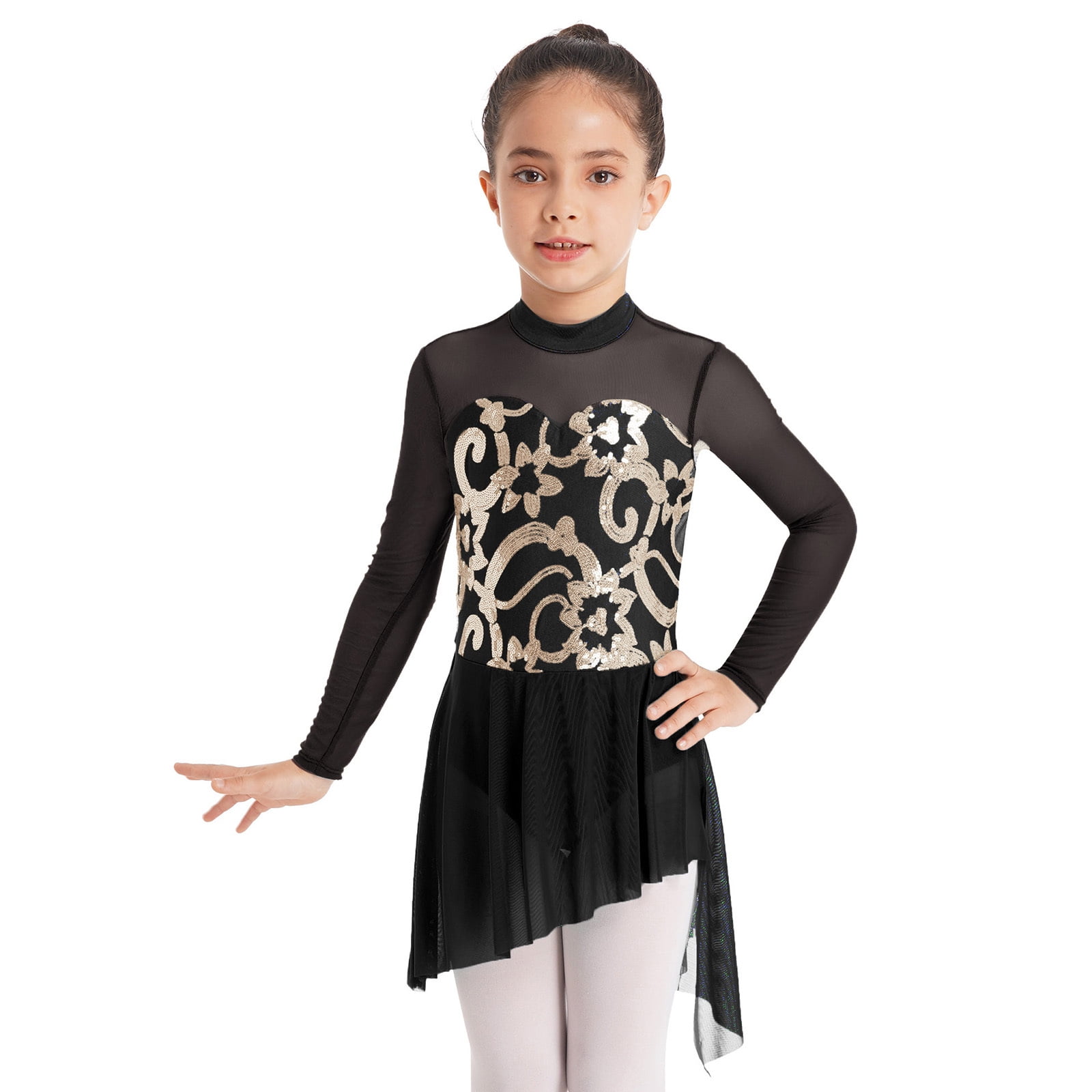 DPOIS Girls Ballet Modern Lyrical Dress Dancewear Gym Leotard with High ...