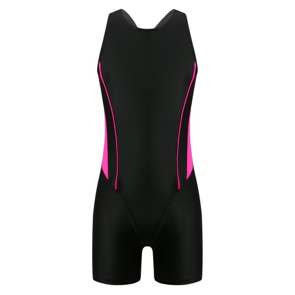 DPOIS Girls Boyleg Cutout One-piece Swimsuits Swimming Costume Rose Red&Black 12