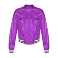 thumbnail image 1 of DPOIS Girls Boys Shiny Metallic Long Sleeve Bomber Jacket Coat Hip Hop Dance Top Purple 14, 1 of 5