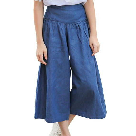 DPOIS Girls Casual Wide Leg Denim Trousers Pants High Waist Jeans