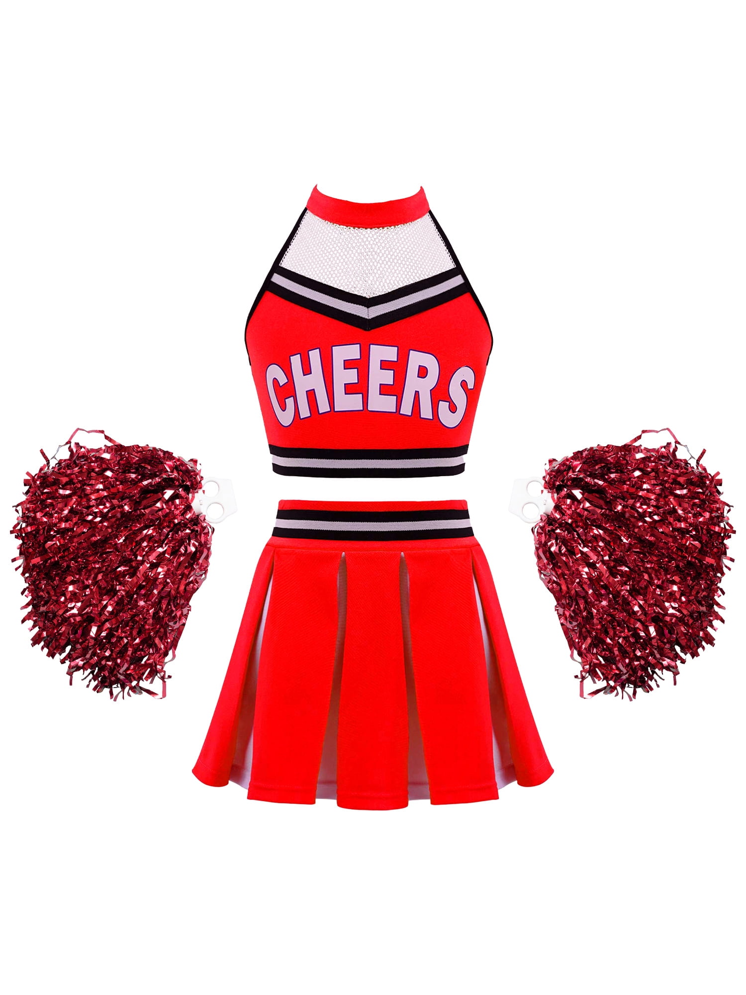 Dotrewes Girls Green Cheerleading Outfit Halloween Cosplay Outfit with Pom Pom