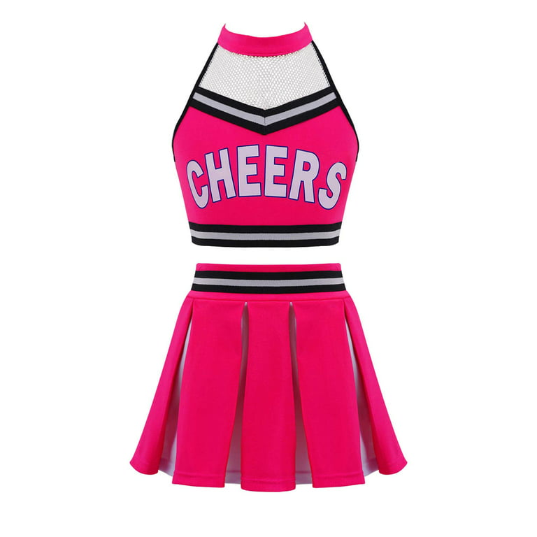 DPOIS Girls Cheer Uniform Cheerleader Outfit Cheerleading Uniform Hot Pink  16 
