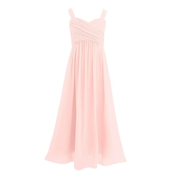 DPOIS Girls Chiffon Evening Formal Ball Gowns Princess Flower Girl Dress Pearl Pink 10