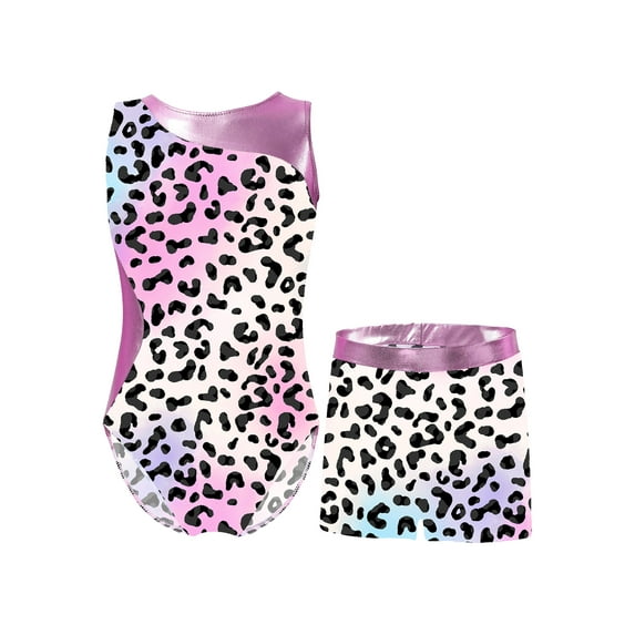 DPOIS Girls Gymnastics Leotard Ballet Dance Unitard with Shorts Leopard Colorful 4
