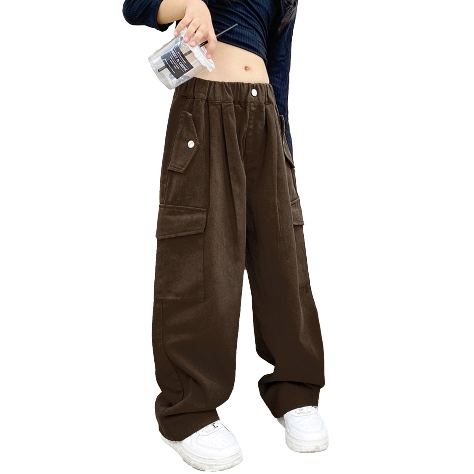 Girls Cargo Jogger Pants Elastic Waist Hip Hop Jazz Dance Trousers with  Pockets | eBay