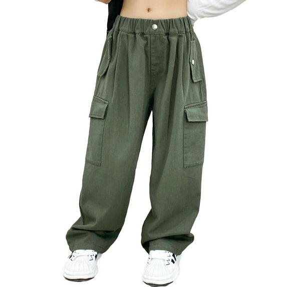 DPOIS Girls Hip Hop Jazz Street Cargo Pants Straight Leg Sweatpants Joggers Green 8