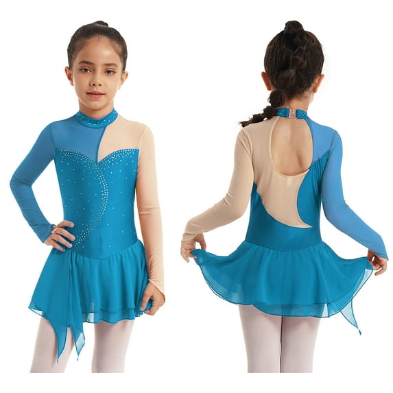 DPOIS Girls Hollow Back Figure Ice Skating Dress Gymnastics Ballet Leotard Dress