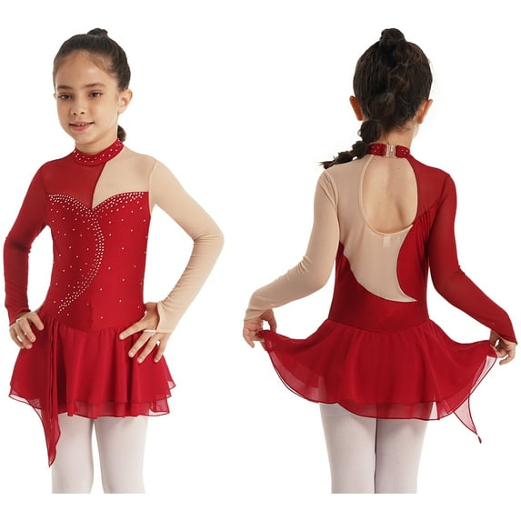 DPOIS Girls Hollow Back Figure Ice Skating Dress Gymnastics Ballet Leotard Dress