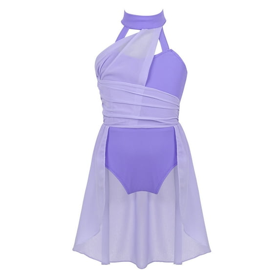 DPOIS Girls Kids Color Block Lyrical Ballet Dance Leotard Dress Lavender 6